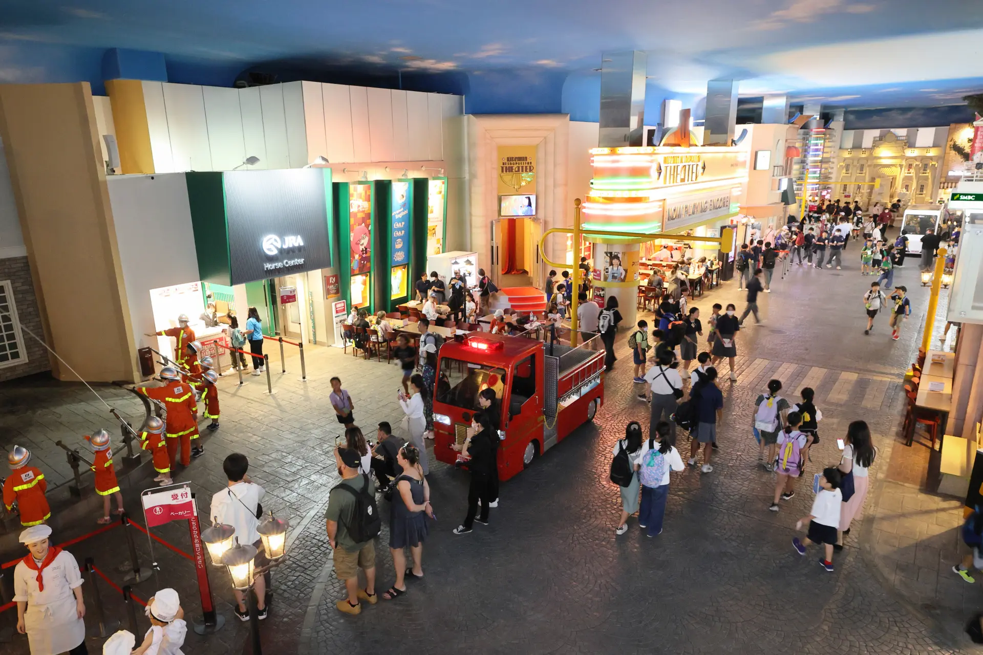 A kid-sized city spreads out inside the facility.
