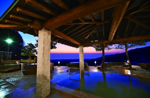A spectacular view of the Ariake Sea from the open-air bath at the large public bath