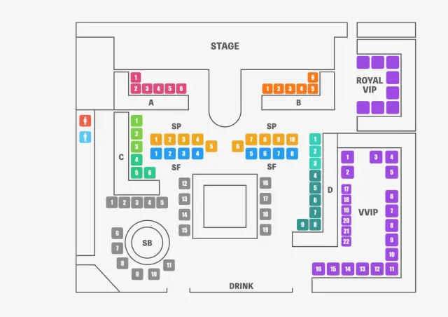 C1〜3、D1〜3 以及SP為指定席（高級）票價。