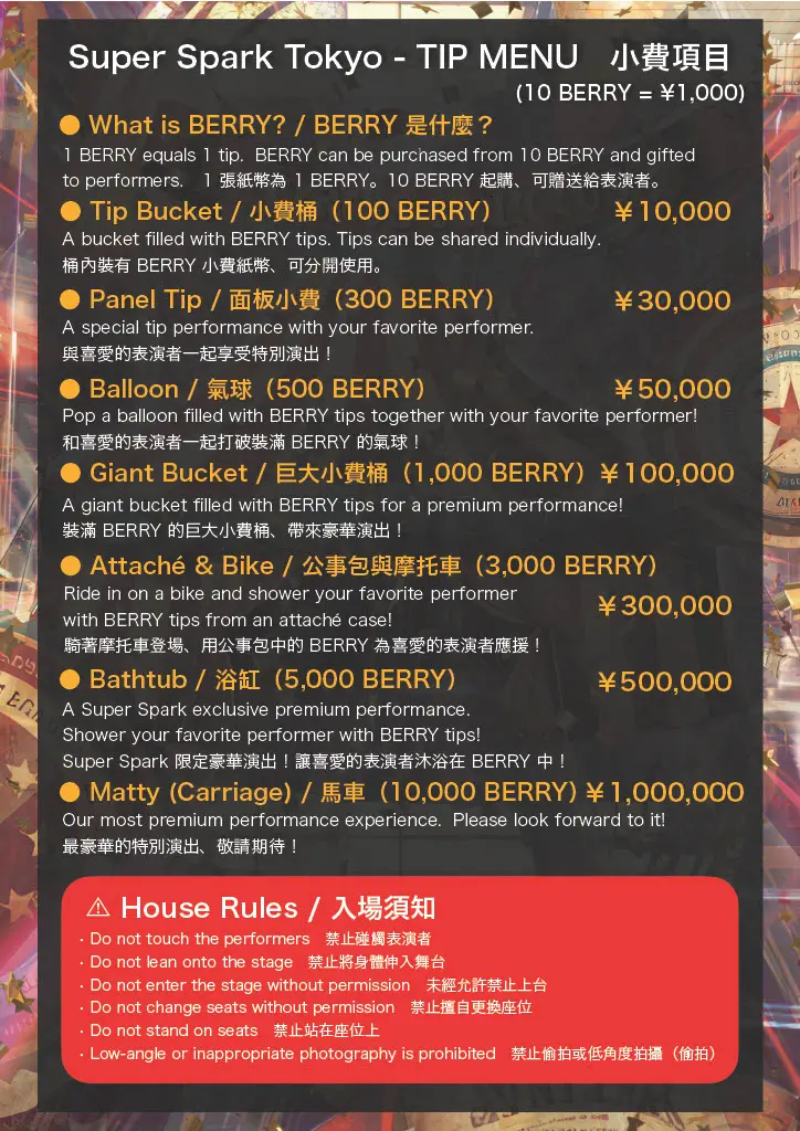 チップのメニュー表