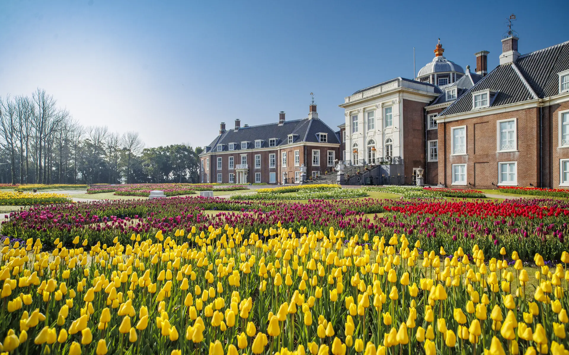 宮殿を背景に美しい花々が咲き誇る「パレス ハウステンボス」