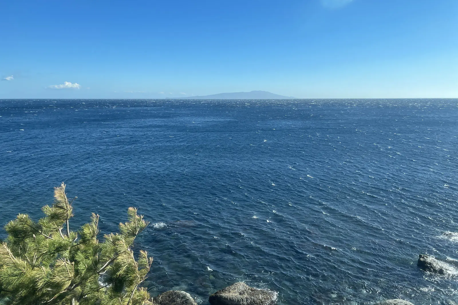 車内アナウンスもあるが、伊豆熱川を過ぎたら進行方向左手の海に注目しよう。晴れた日は伊豆大島の姿がくっきり見られる