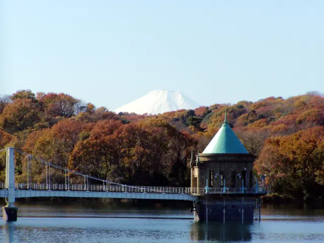 被大自然環繞的人工湖，天氣晴朗時還能遠望富士山