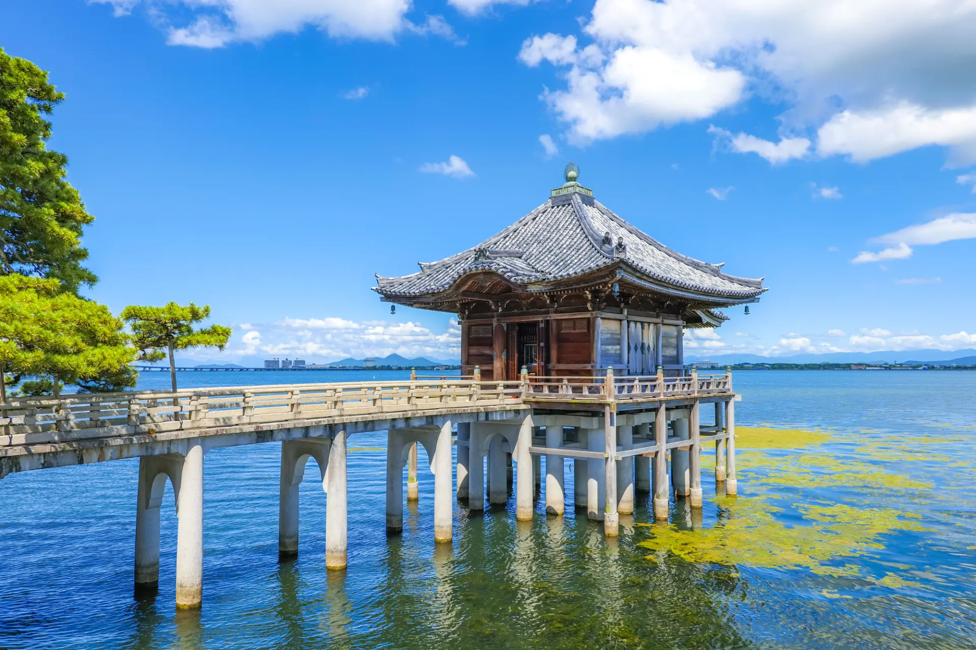 湖面に浮かぶように立つ、風雅な佇まいのお堂