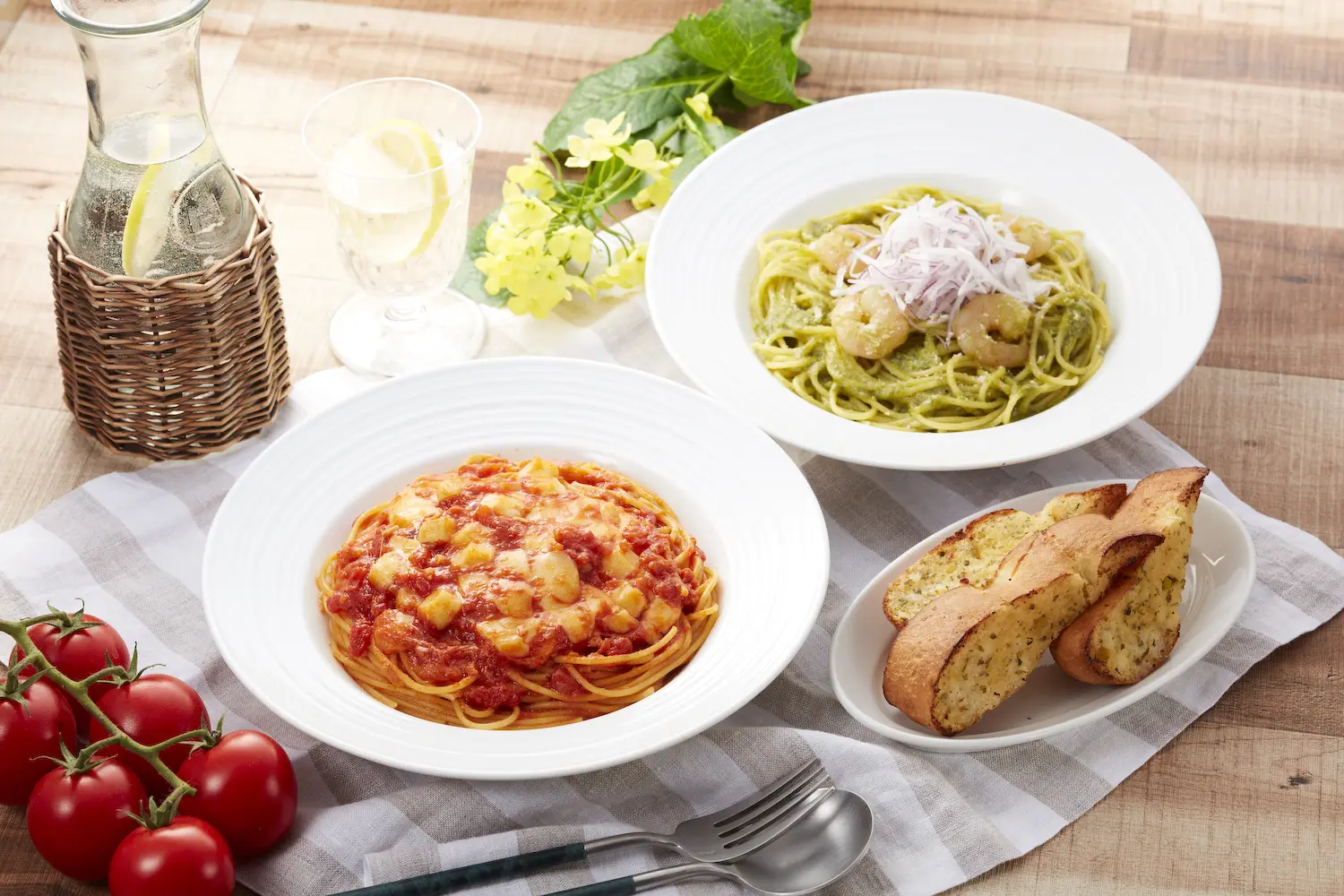 パスタは明太子や醤油など和の食材を取り入れたメニューもある