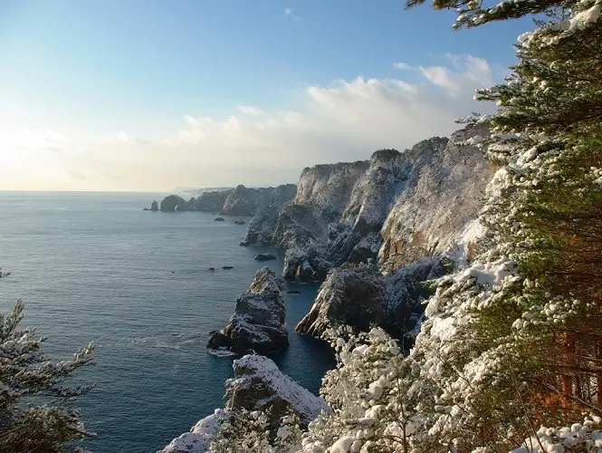 岩肌と海のコントラストが際立つ北山崎の風景