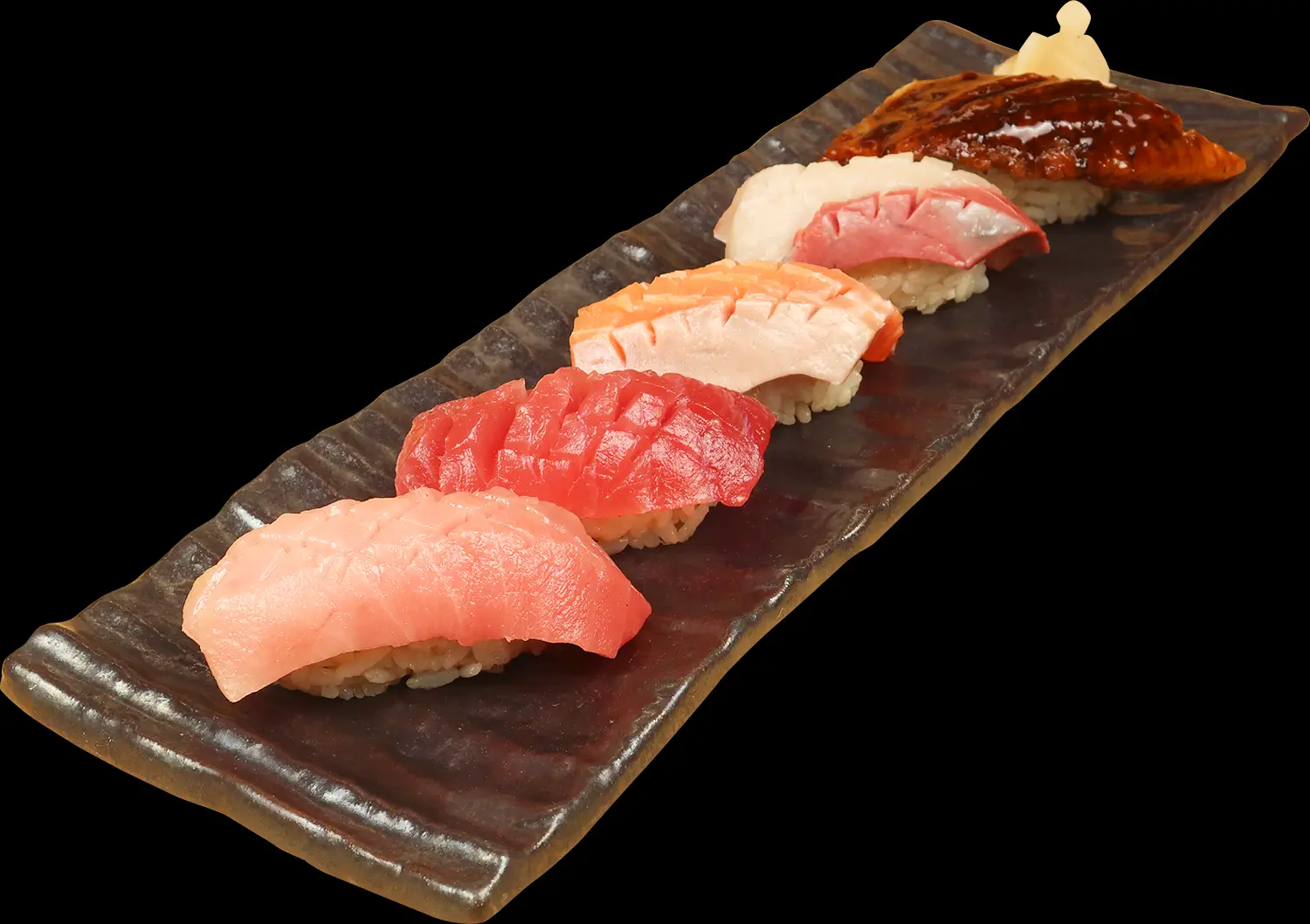 A thick-cut 5-piece sushi assortment you'll want to photograph instantly.