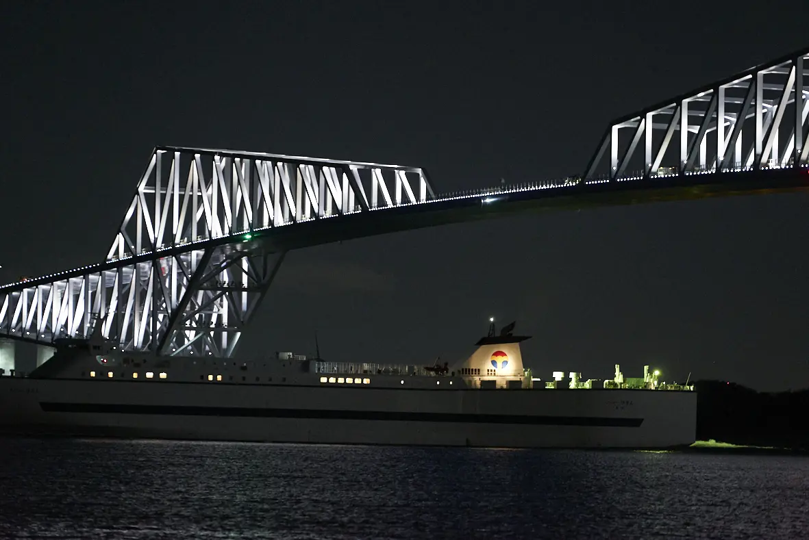 從東京出航後約30分鐘會通過東京Gate Bridge下方