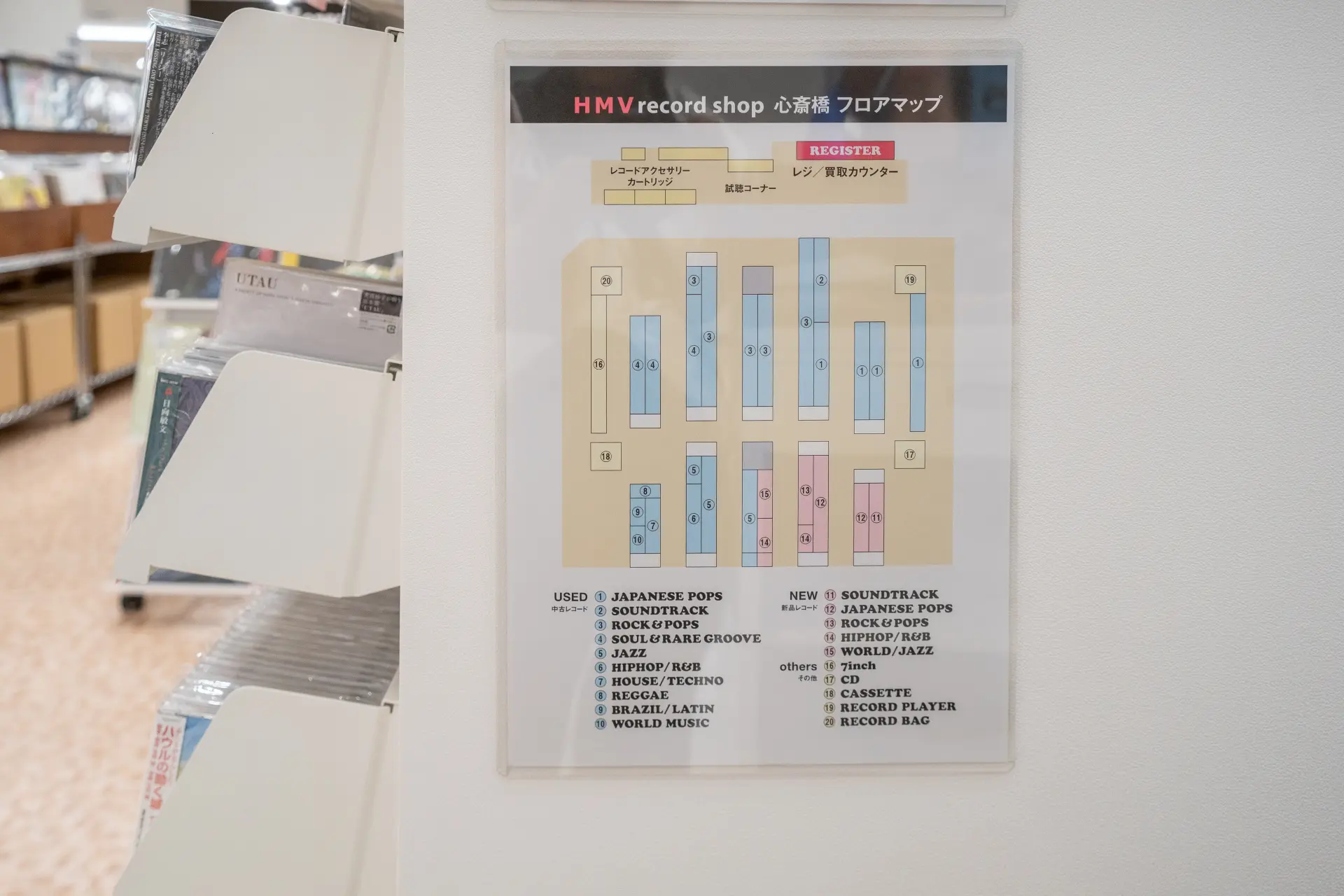 A floor map showing the genres