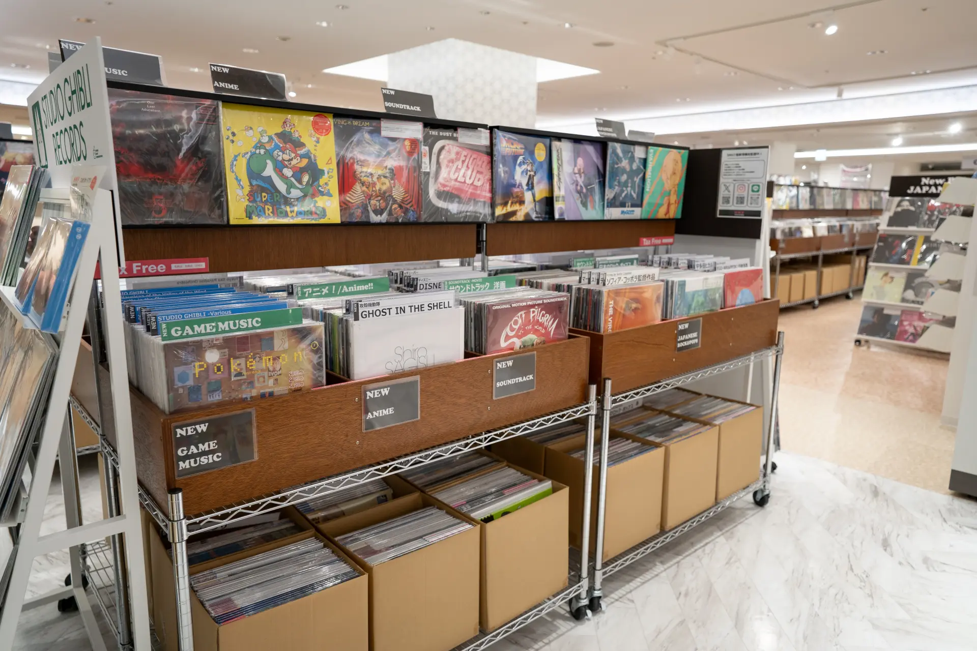 Rows of soundtracks from popular new works and classic anime