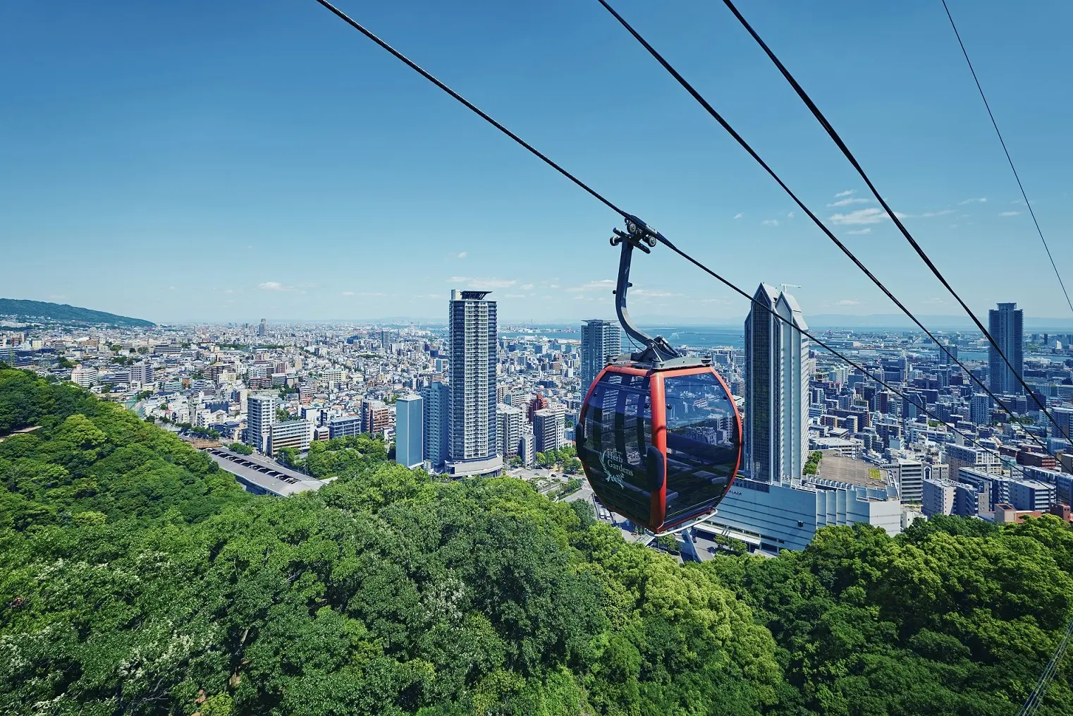 ロープウェイでの空中散歩を楽しみながらハーブ園に向かう