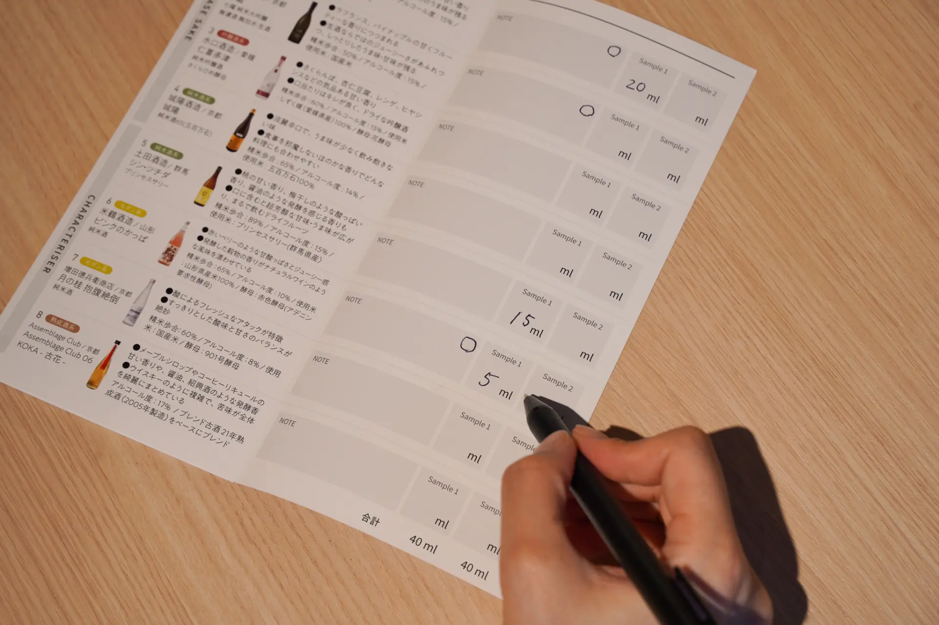 レシピに○をつけてお酒の割合を考える