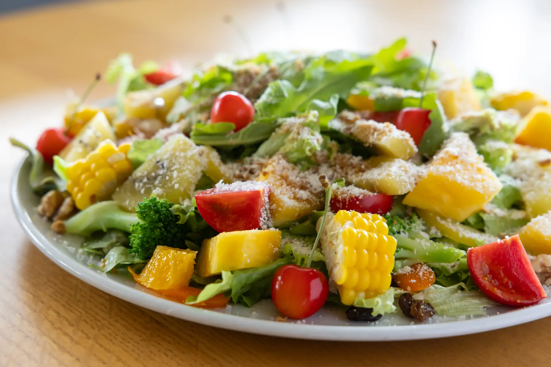 The Original Salad is piled high with seasonal vegetables and fruit. Enjoy it simply with salt and olive oil.