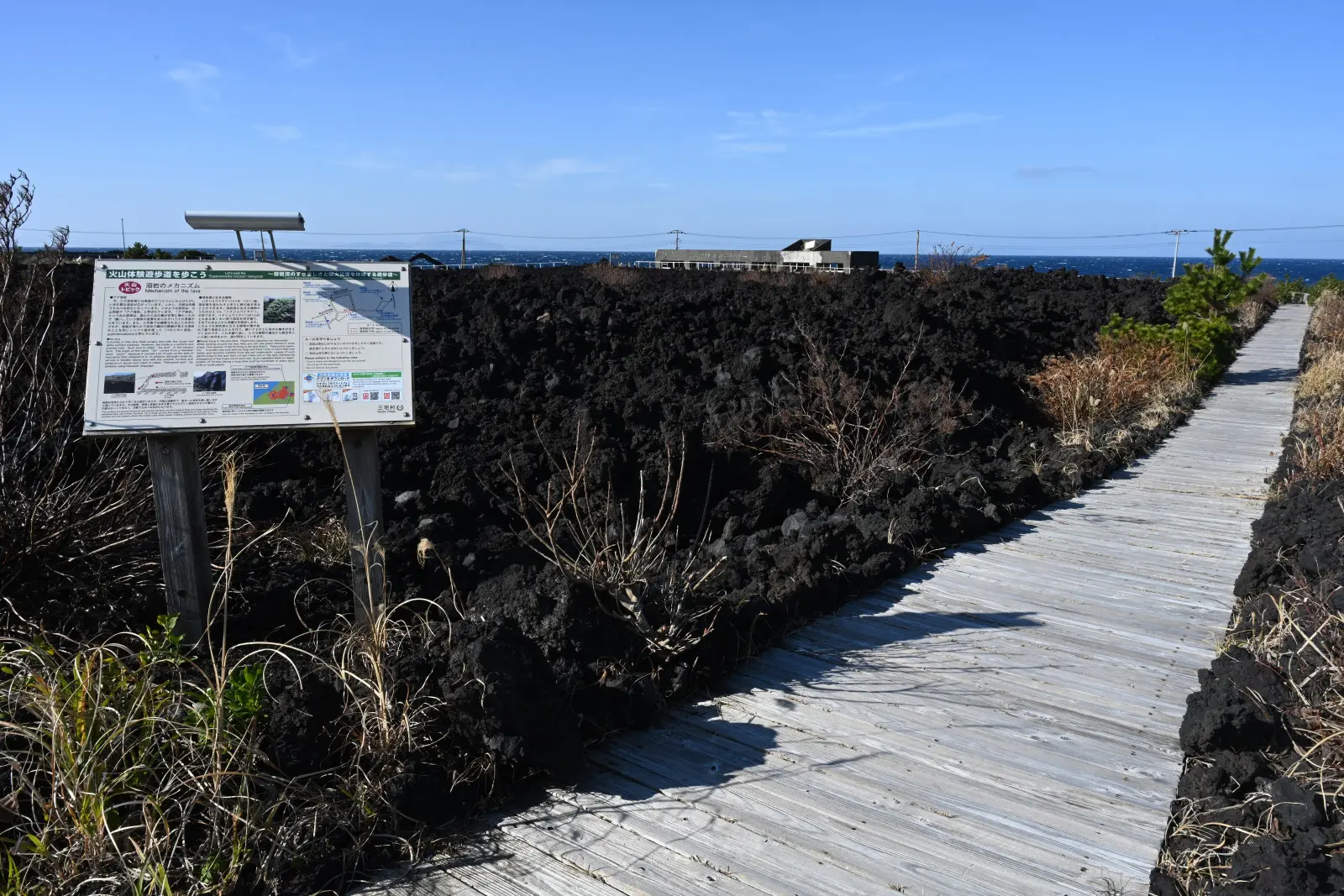 現場設有看板,介紹當時的噴發、疏散情形及熔岩造就的景觀