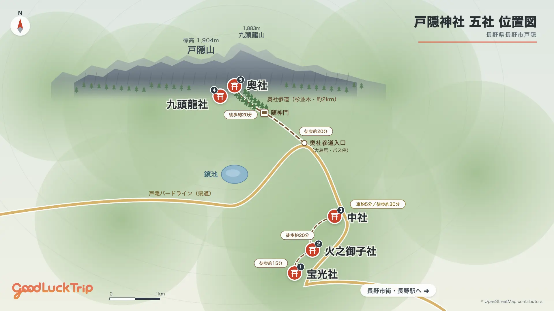 戸隠神社「五社」位置図
