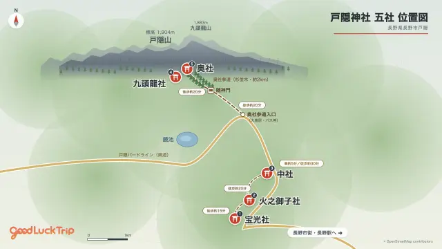 戸隠神社「五社」位置図