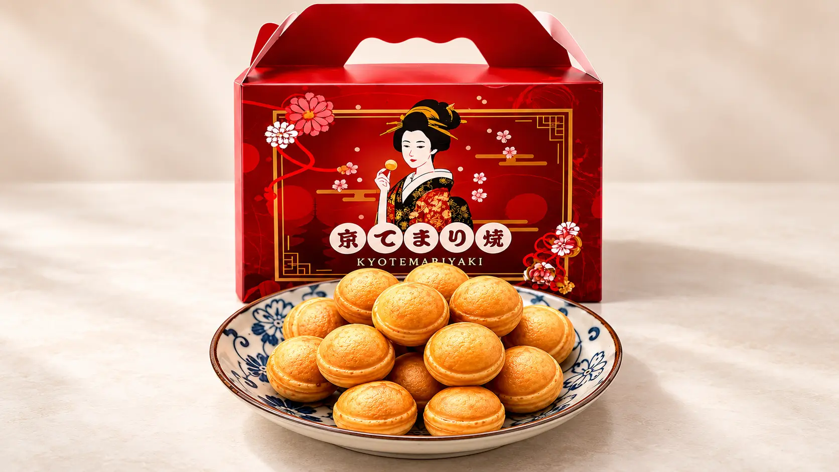 金黃圓潤的手毬燒，搭配經典紅色禮盒超吸睛