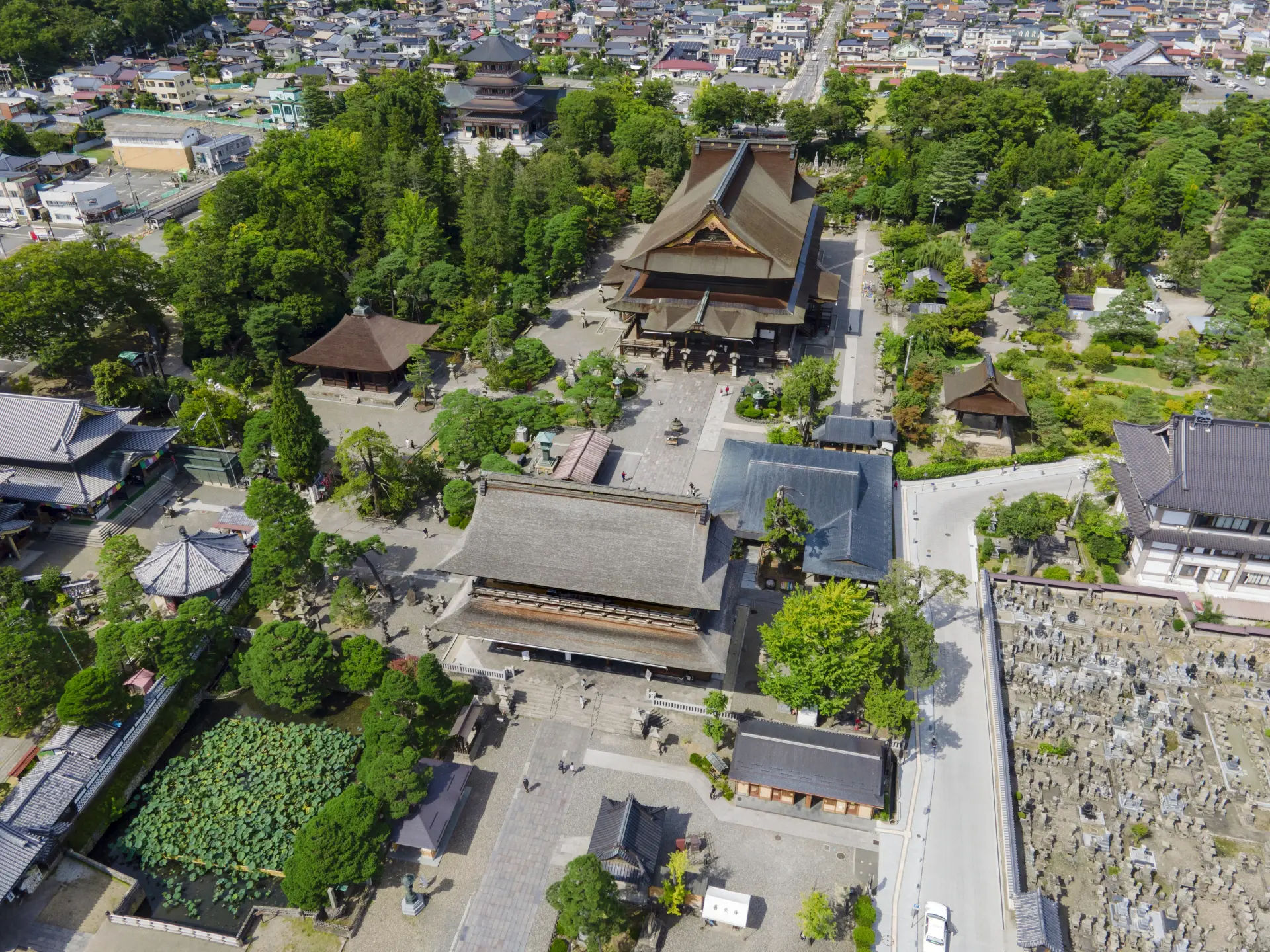 「撞木造」という名前の由来となった本堂を上空から見た時の棟の形