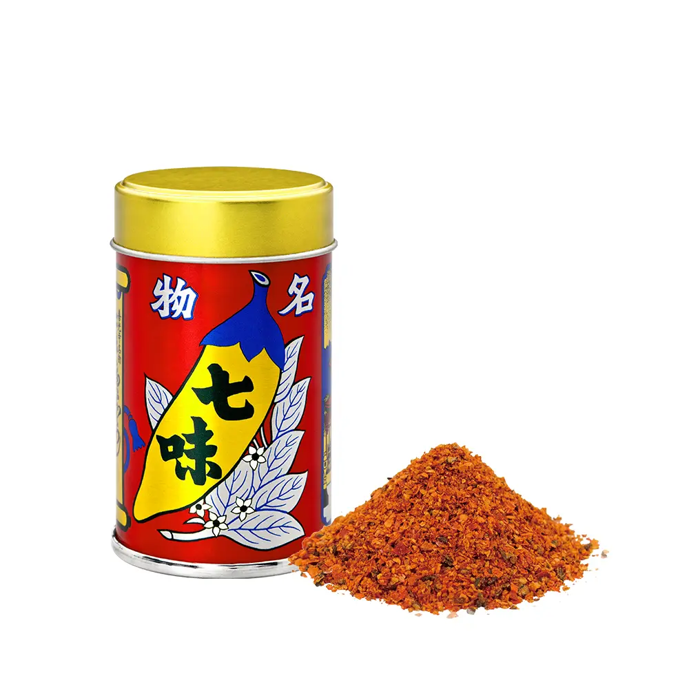 唐辛子のイラストが大きく入った缶14g。反対側には善光寺が描かれている