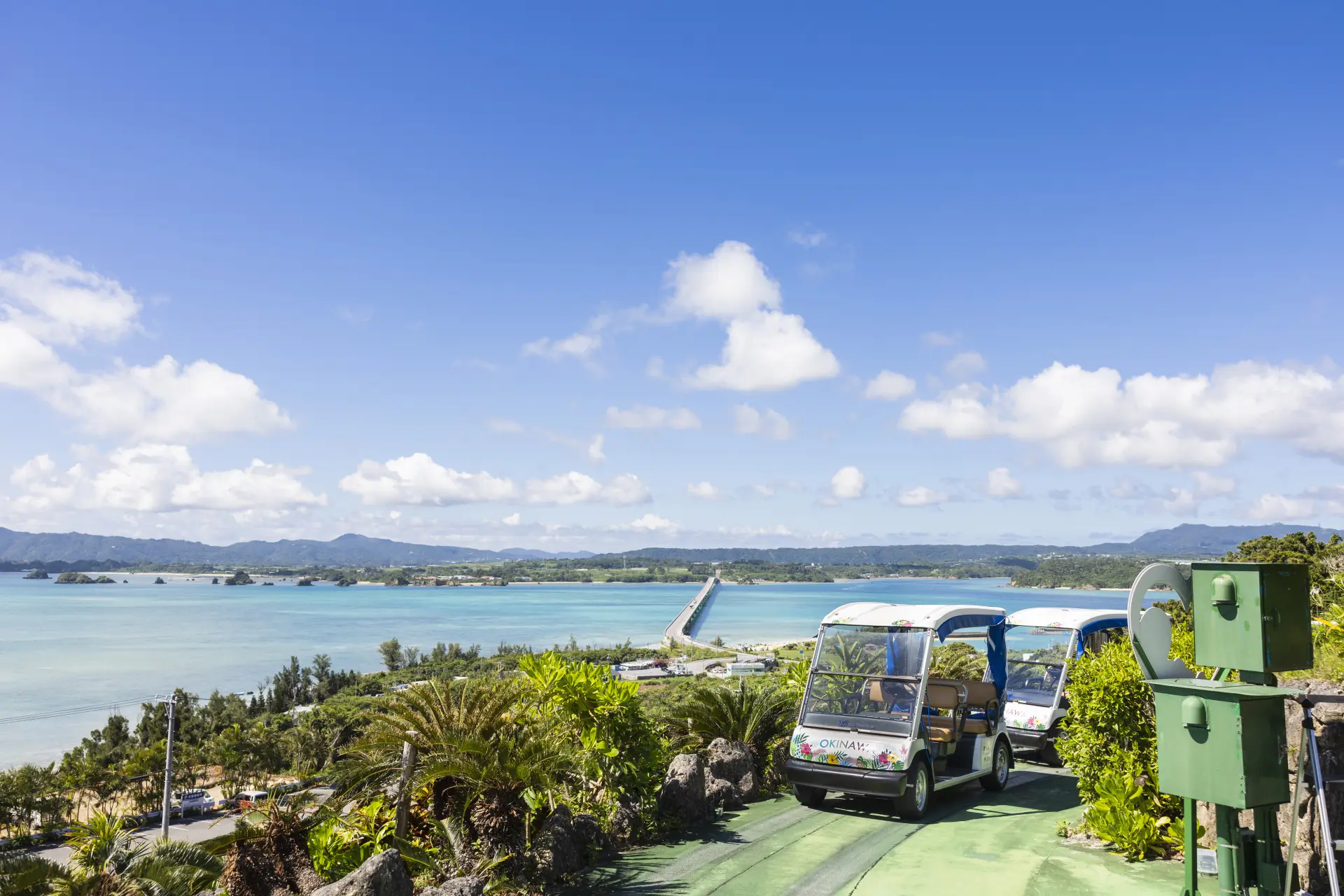 A scenic cart ride through gardens filled with subtropical plants