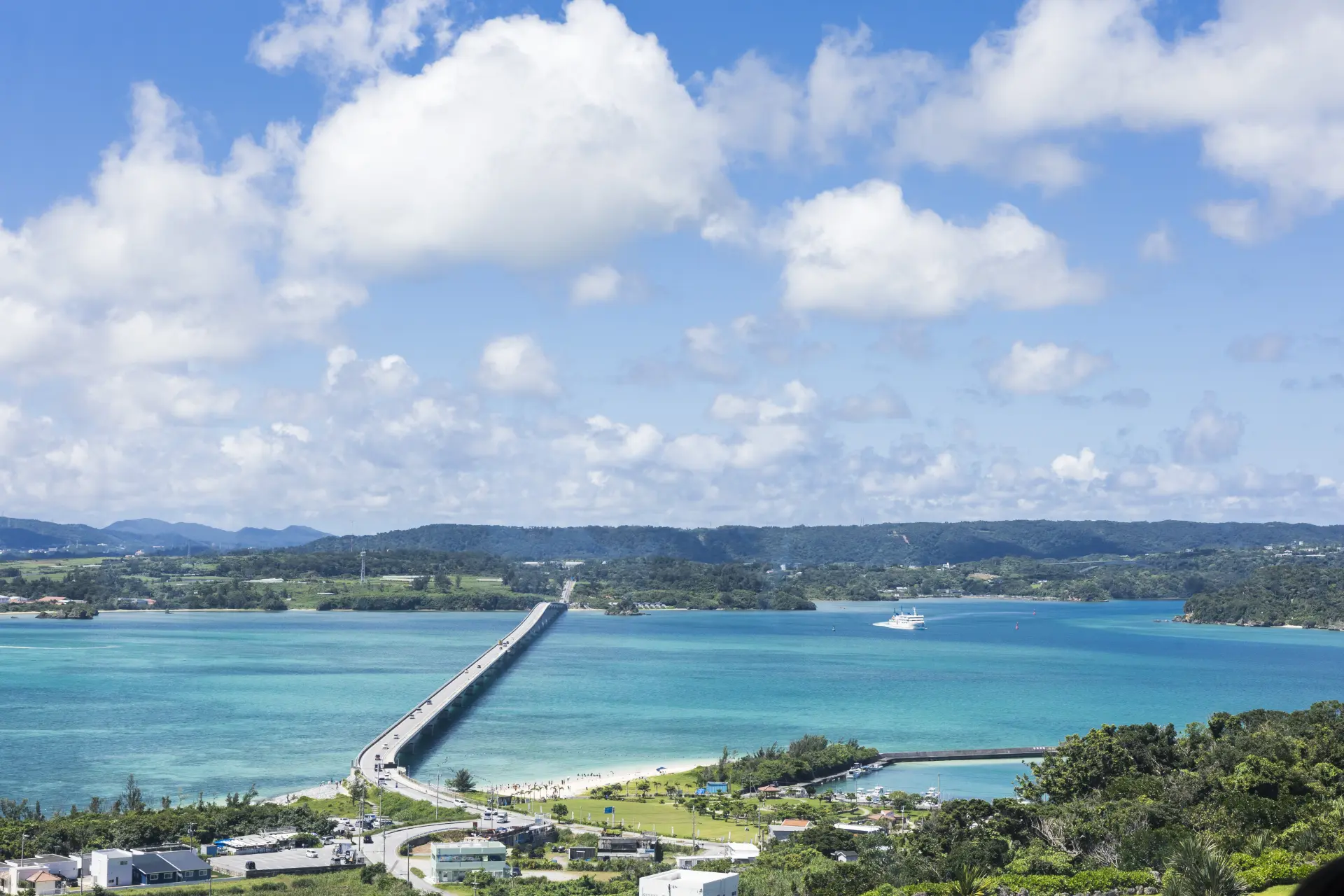 Kouri Bridge and Okinawa’s blue ocean seen from the observation tower