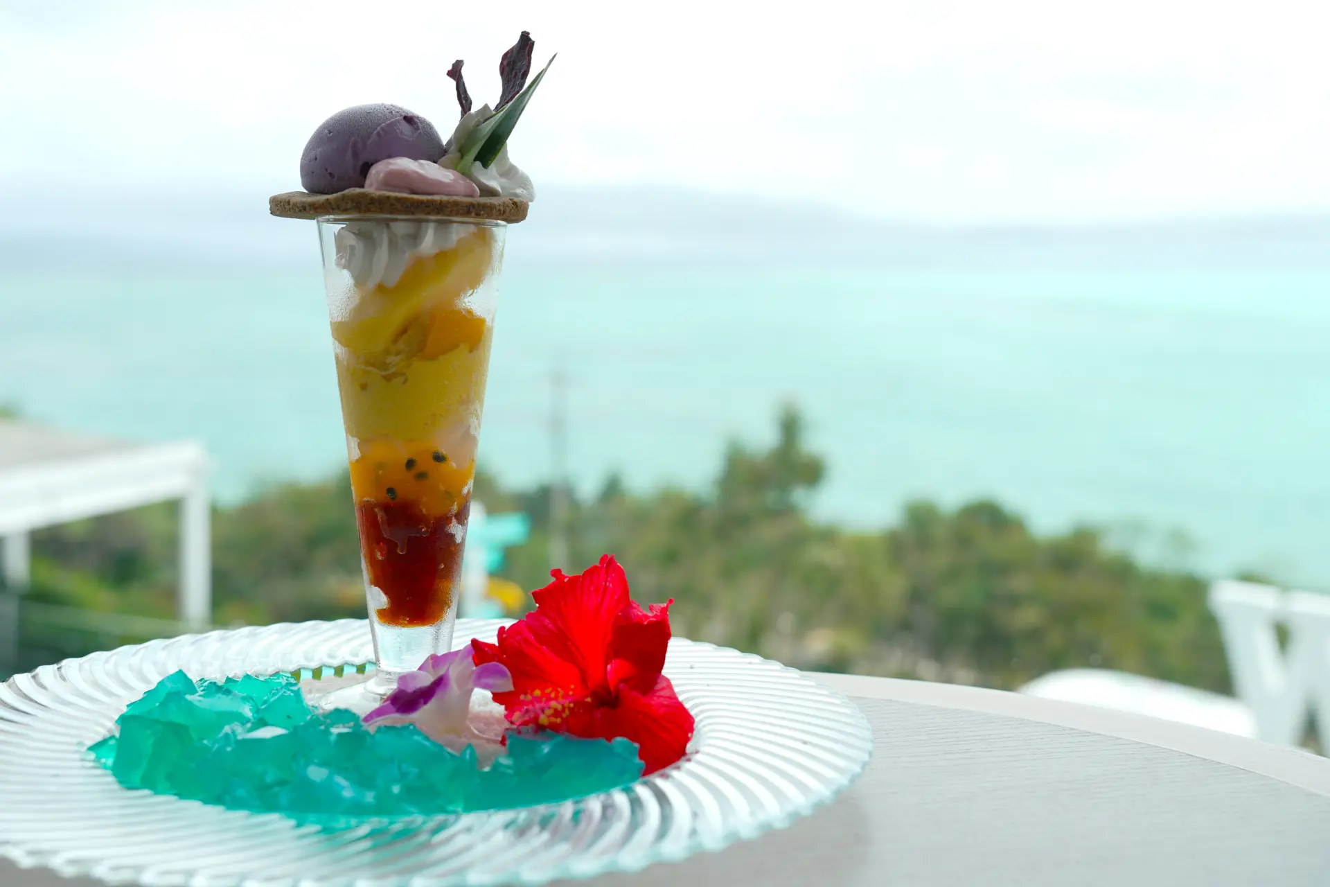 The Ocean Tower Parfait alongside Kouri Island’s brilliant blue ocean