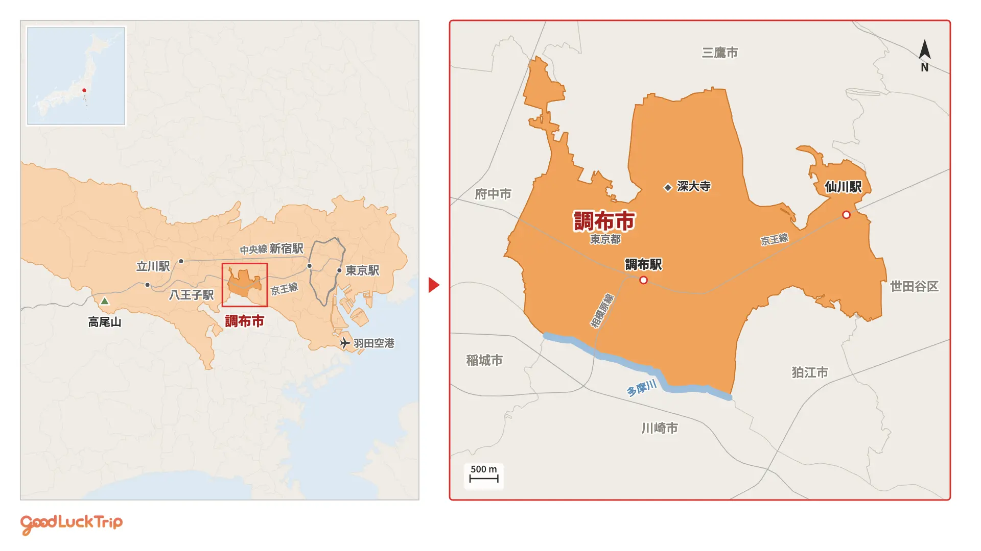 調布市の地理位置