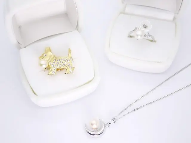 真珠があしらわれたアクセサリー。現代の感覚に合う、モダンなデザインも多い