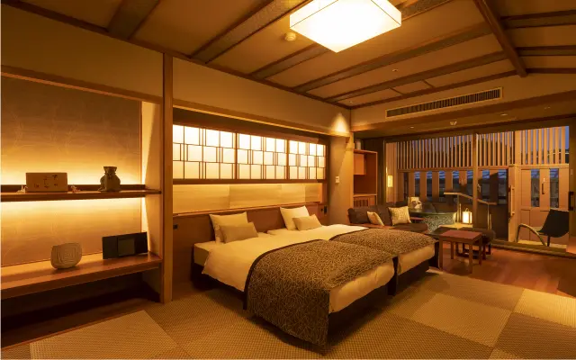 温泉を部屋でも楽しめる露天付き客室