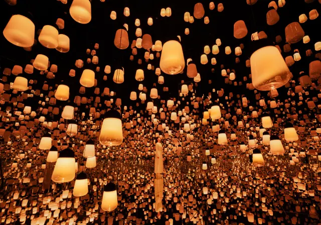 色を変え明滅する無数のランプが幻想的
チームラボ《呼応するランプの森:One Stroke - a Year in the Mountains》© チームラボ