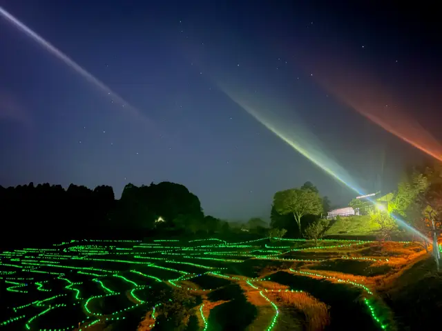 例年10月にはLEDライトで棚田をライトアップする「棚田のあかり」を実施
©特定非営利活動法人大山千枚田保存会
