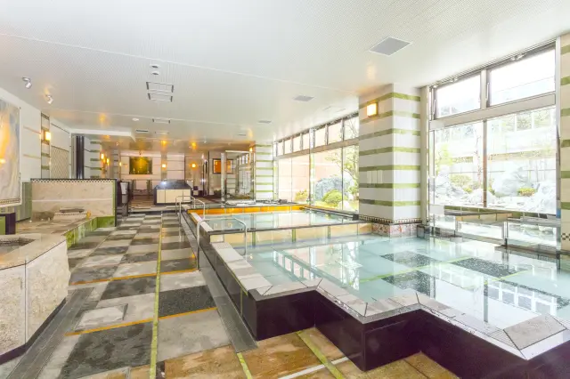 炭酸泉風呂からジェットバス、水風呂など多彩な風呂を楽しめる