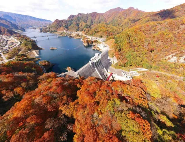 「八場水庫」與「吾妻峽」交織而成的壯麗紅葉景觀