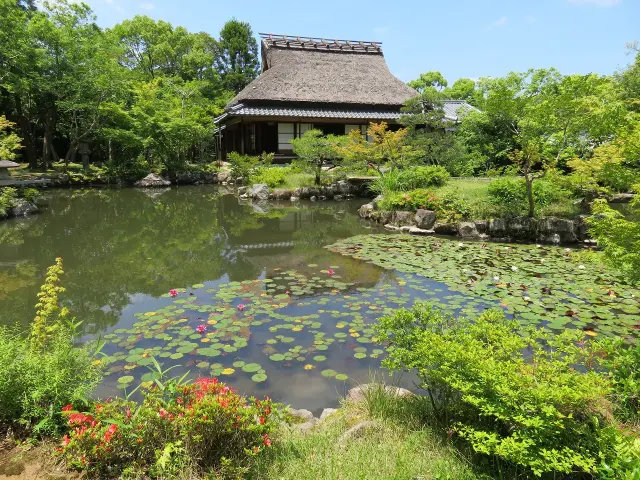 前園にある「三秀亭」では食事も楽しめる