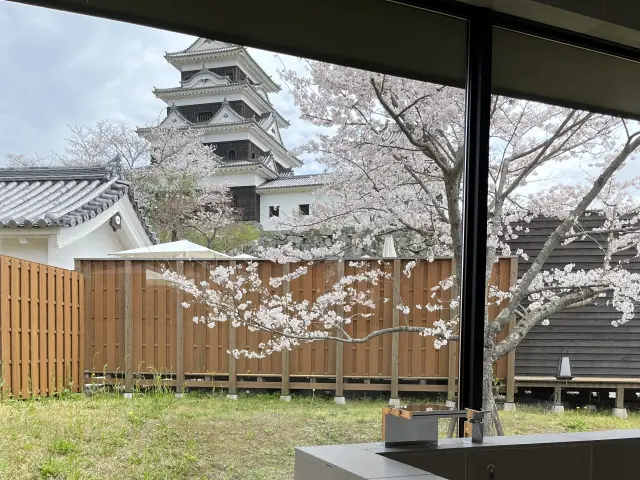お湯殿のラウンジから城を望む