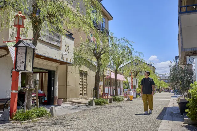 一邊欣賞石板路與柳樹街景，一邊享受風情雅致的街區漫步