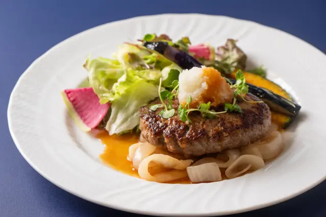 A plump, tender Japanese-Style Hamburger Steak