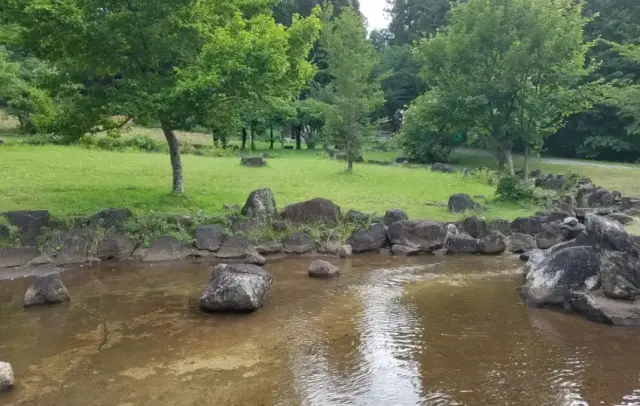自然の川での水遊びや魚のつかみ取りも人気