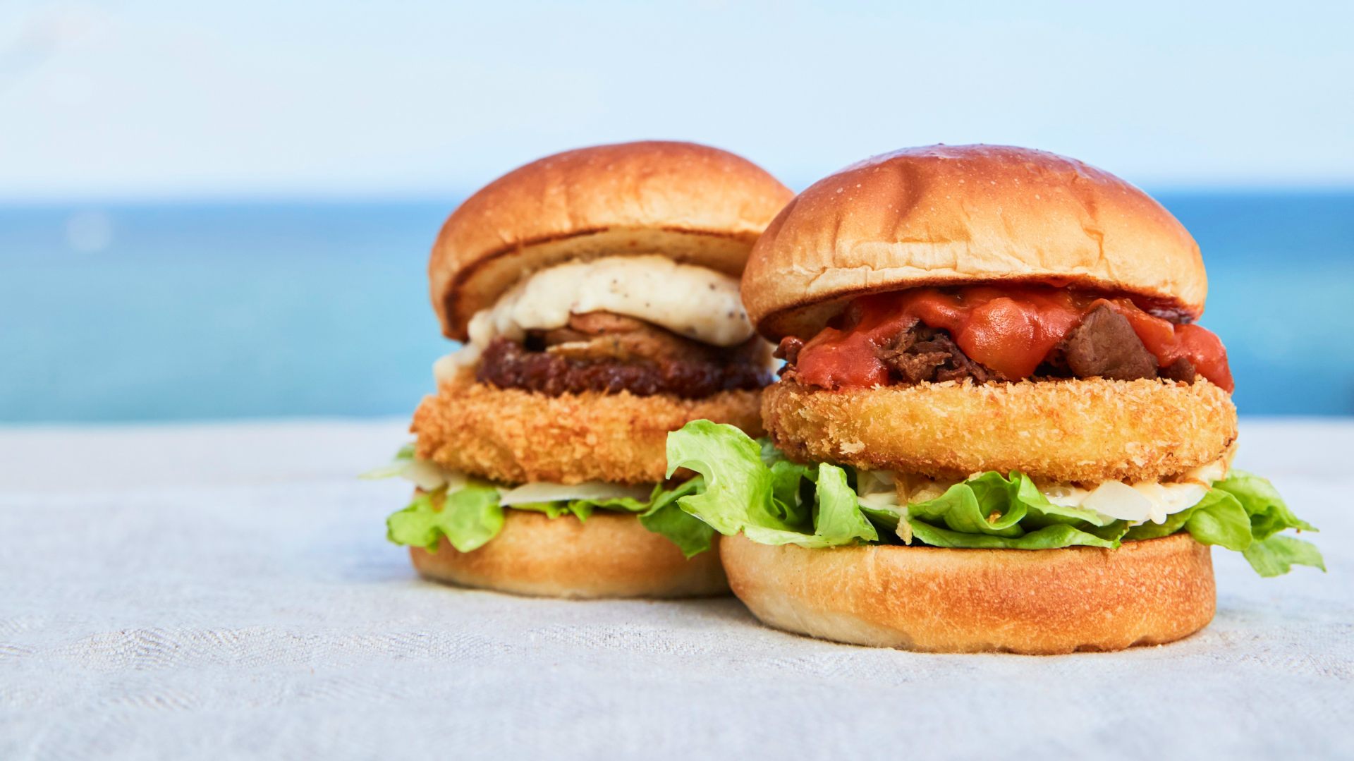"Awaji Island Onion Beef Burger” and "Awaji Island Onion Gratin Burger"