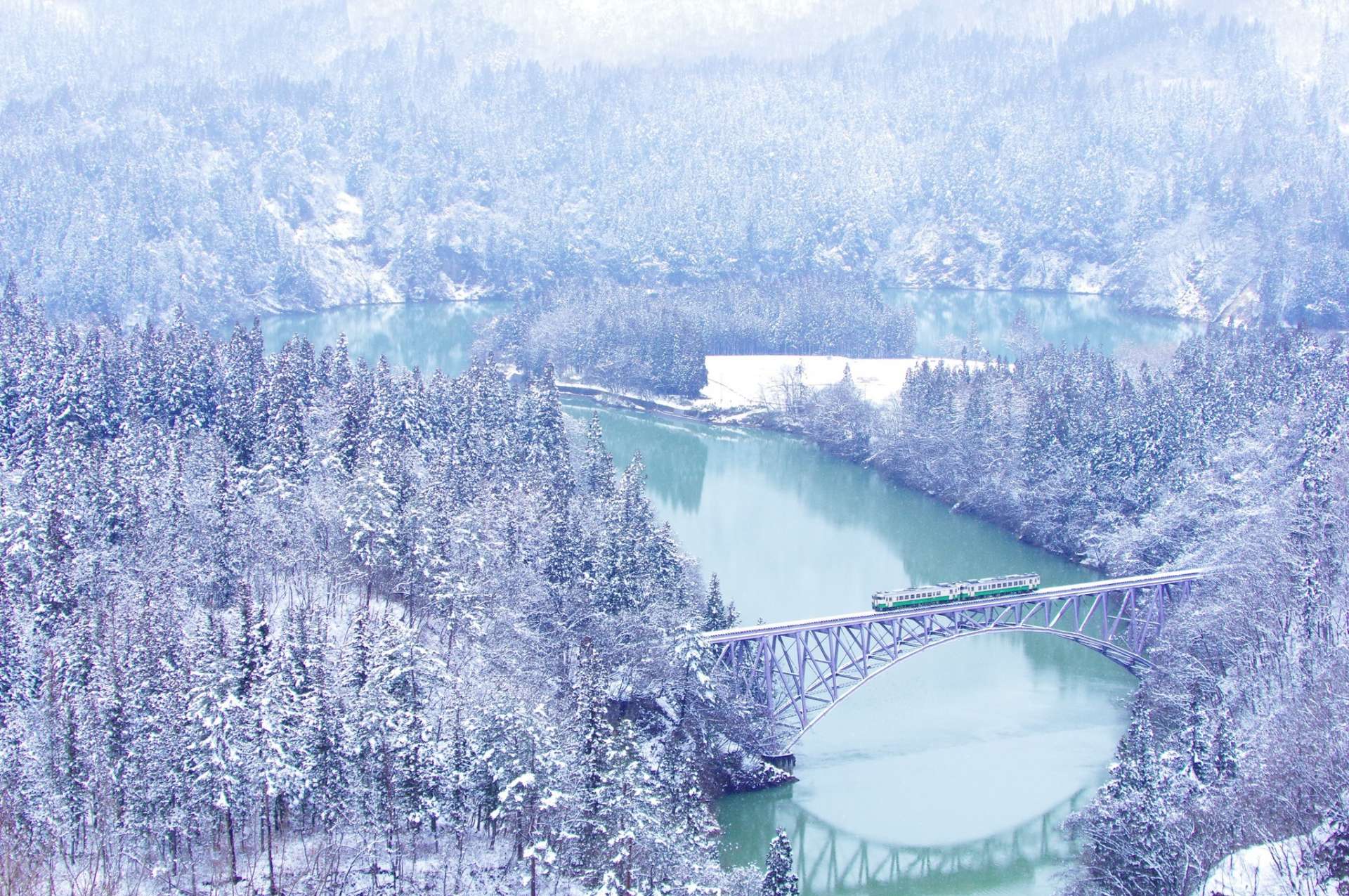 【得価在庫あ】雪景色の川と山並み 自然、風景画
